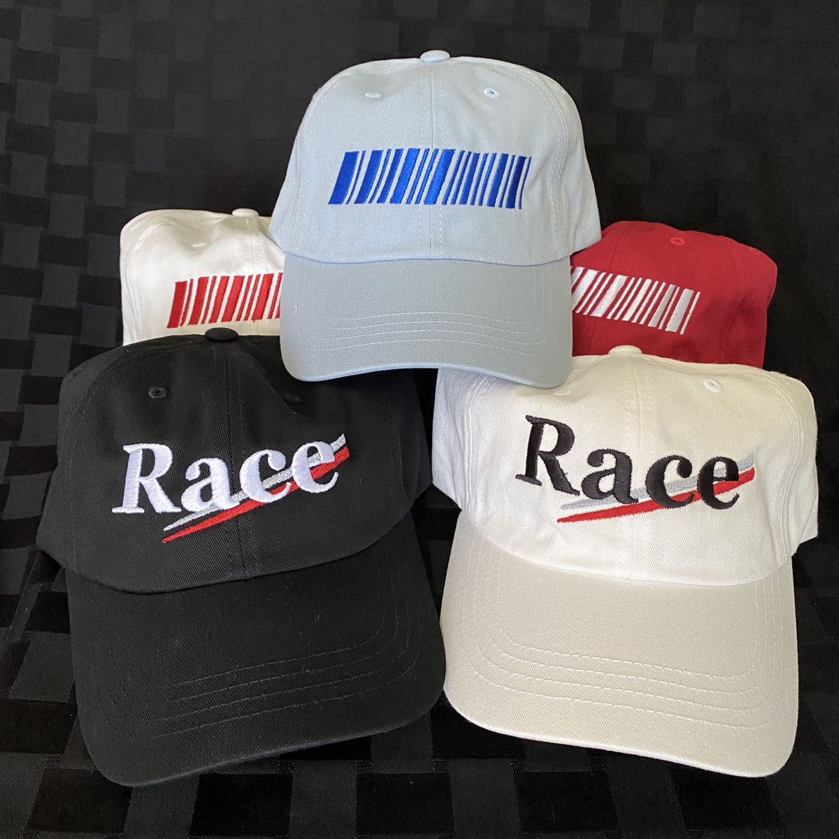 Racing hats in bright colors