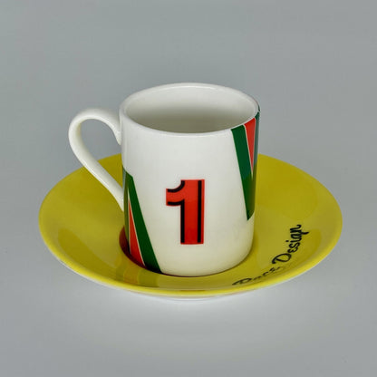 Racing Espresso Cups and Saucers Set of 4