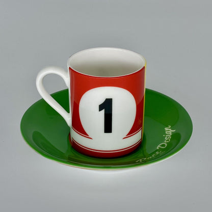 Racing Espresso Cups and Saucers Set of 4