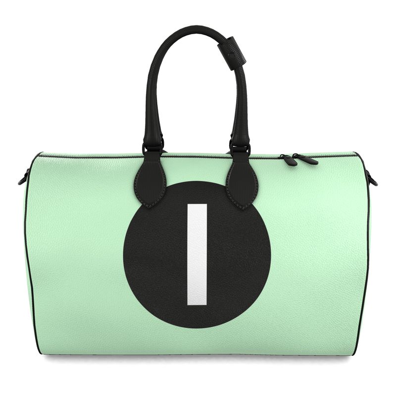 Green duffle bag with a black circle and white number '1' on a white background