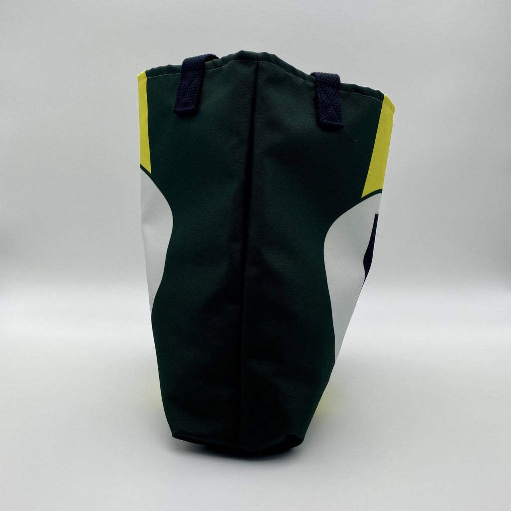 Green and yellow bag on a white background