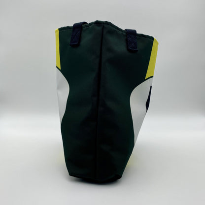 Green and yellow bag on a white background