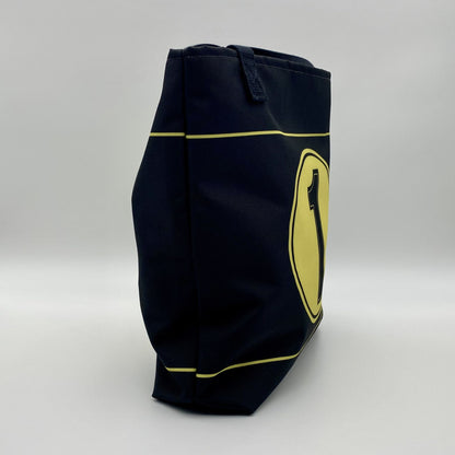 Black bag with yellow stripes on a white background