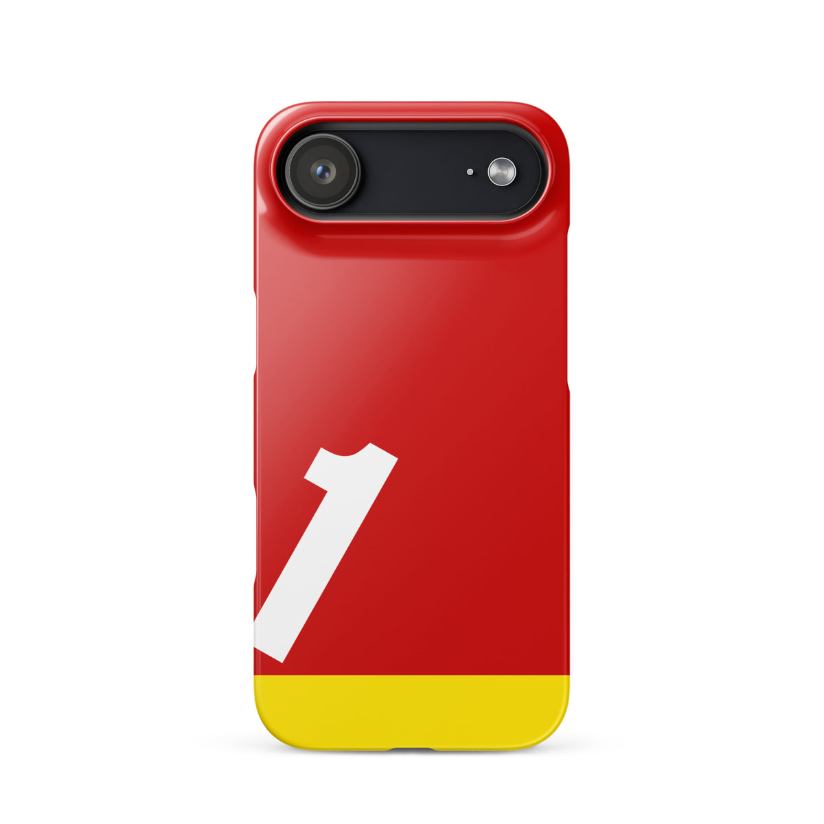 Red iPhone 17 air case with a white number '1', and yellow bottom on a white background