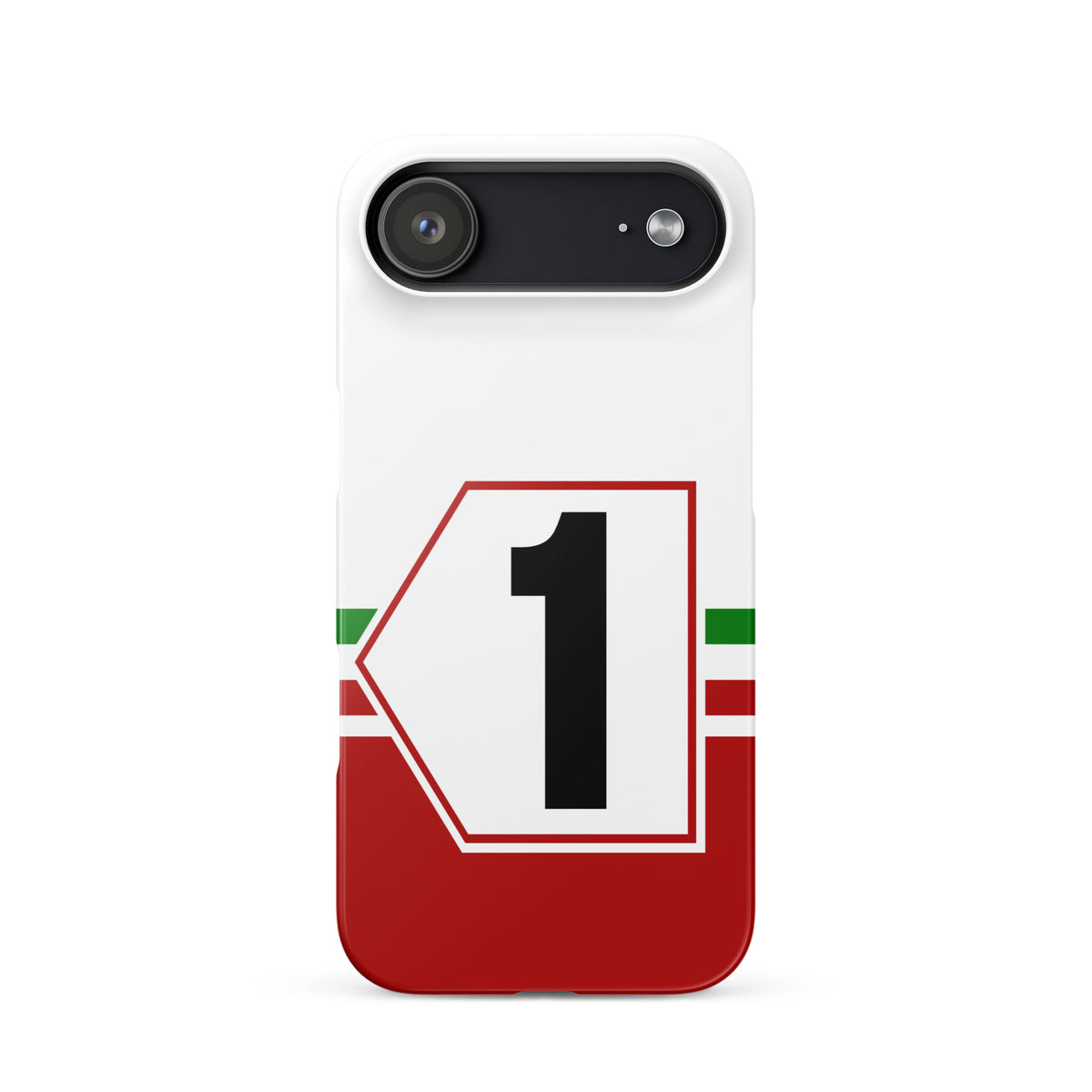 iPhone 17 air case with Italian racing livery and number '1' design on a white background