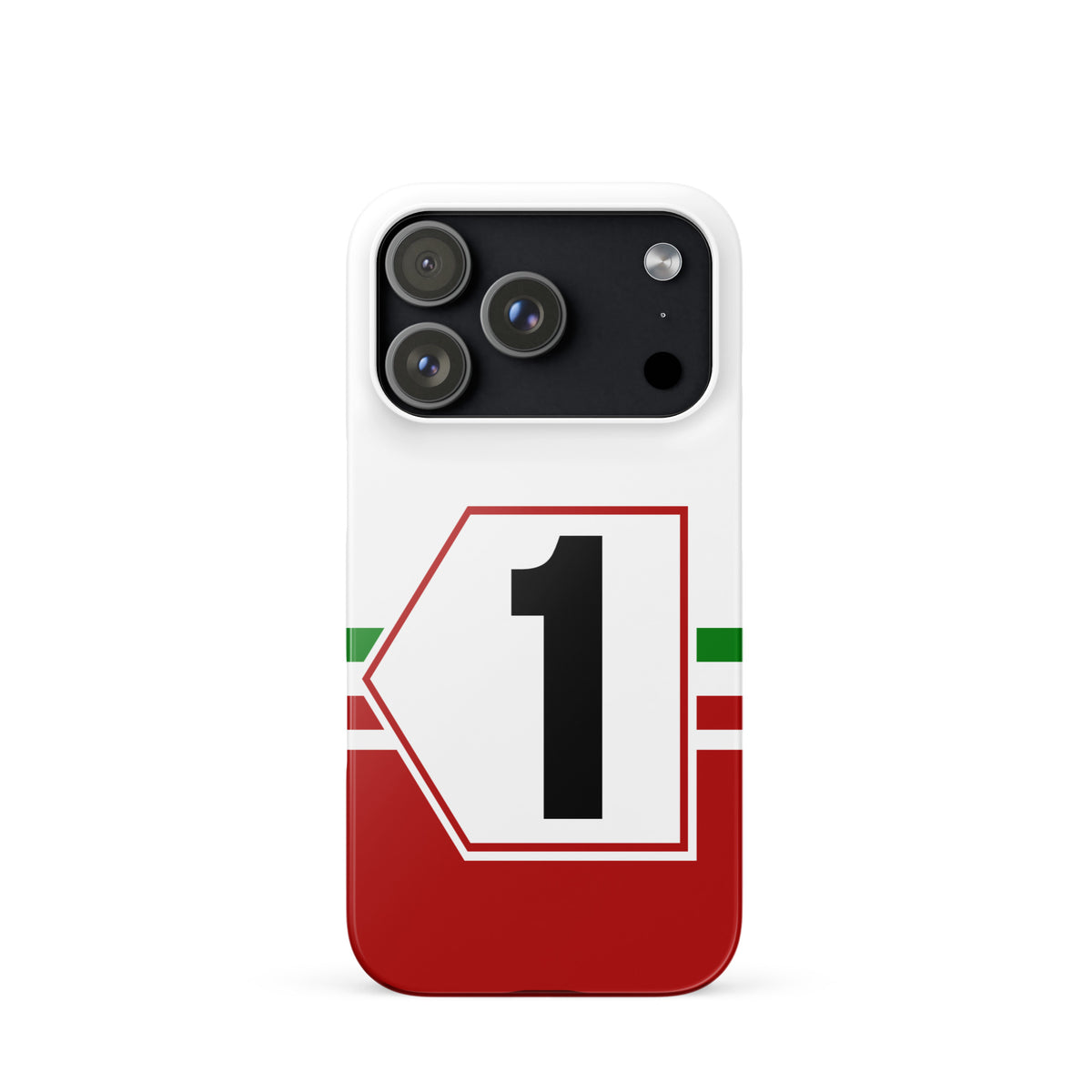 iPhone 17 pro case with Italian racing livery and number '1' design on a white background