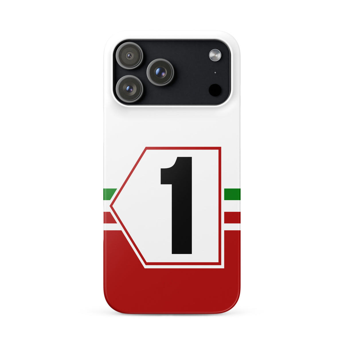 iPhone 17 pro max case with Italian racing livery and number '1' design on a white background